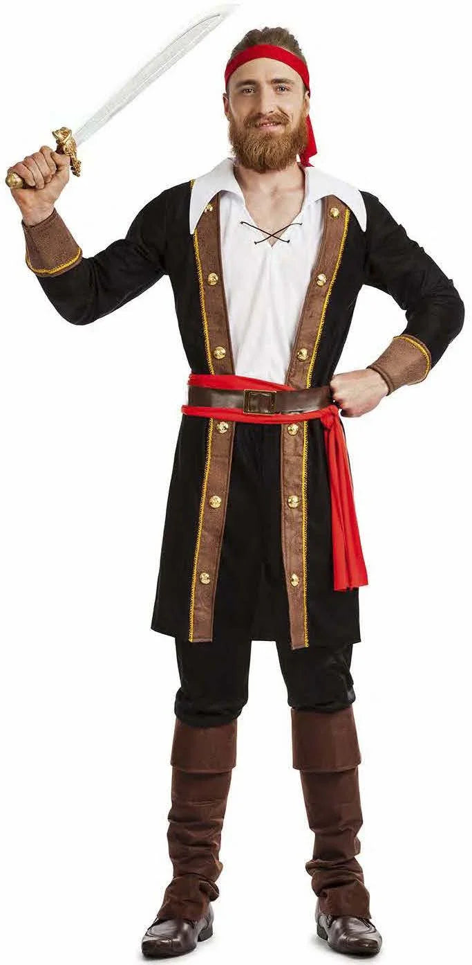 Disfraz de Pirata con Abrigo Negro para Hombre Piratas Kimokawaii