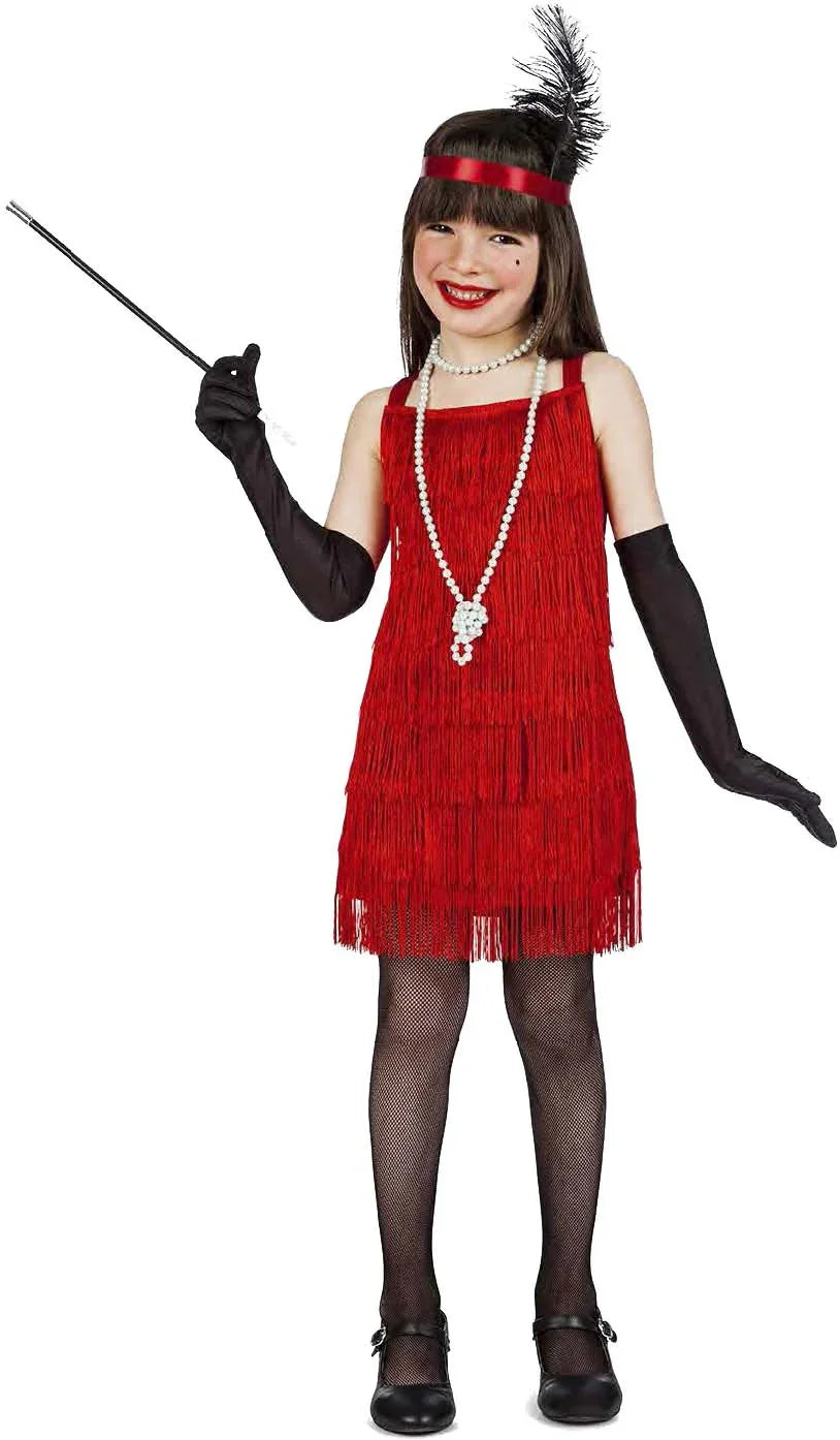 Disfraz de Charlestón Rojo para Niña Charleston, Gangster y Años 20 Kimokawaii