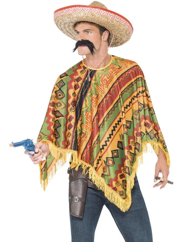 Poncho Mexicano con Bigote para Adulto Mexicanos Smiffys