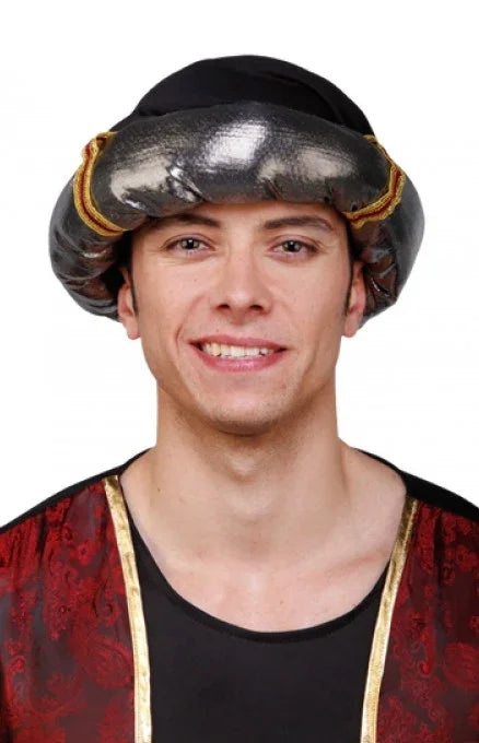 Turbante Árabe Plateado y Negro Complementos Árabes EuroCarnavales