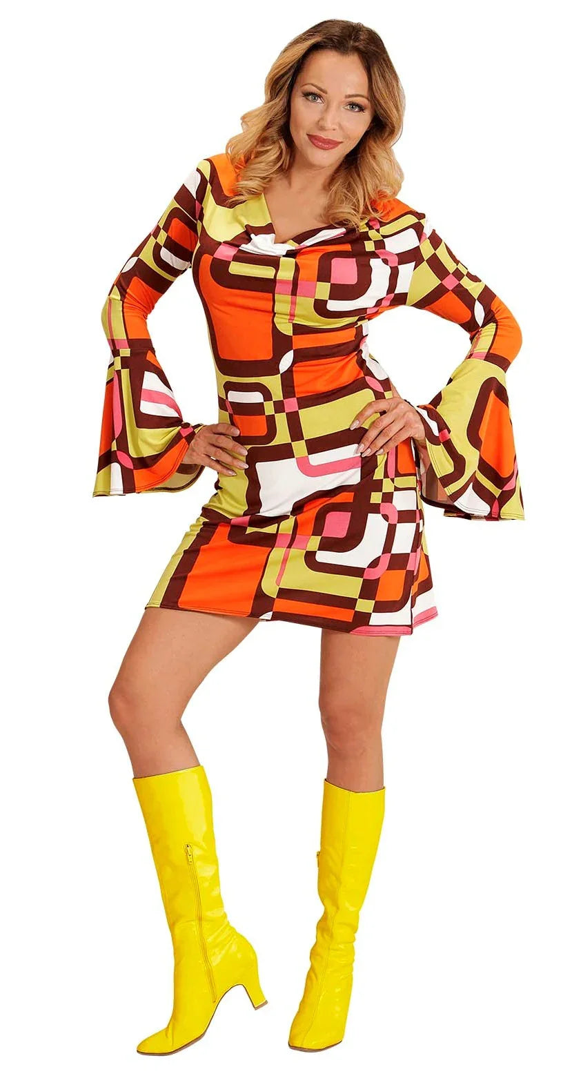 Disfraz Disco Años 70 Naranja y Amarillo para Mujer Disco Widmann