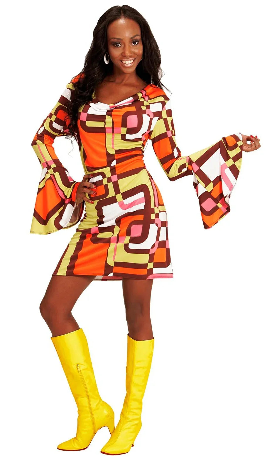 Disfraz Disco Años 70 Naranja y Amarillo para Mujer Disco Widmann