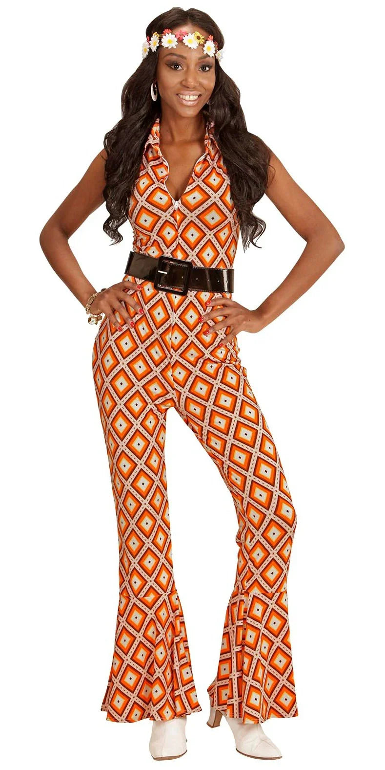 Disfraz Disco Años 70 Naranja y Blanco para Mujer Disco Widmann