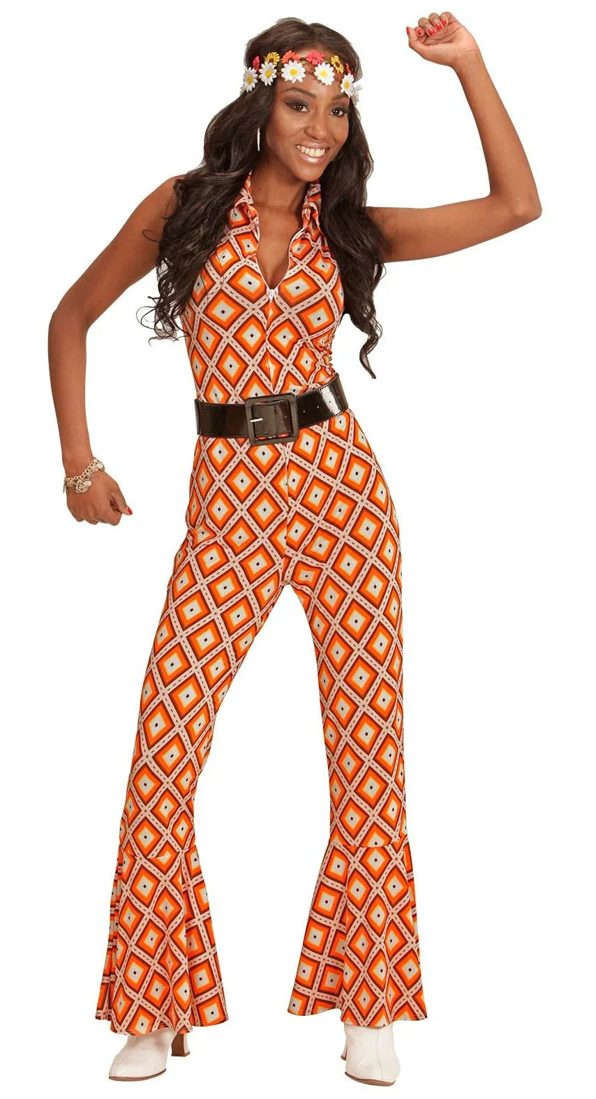Disfraz Disco Años 70 Naranja y Blanco para Mujer Disco Widmann
