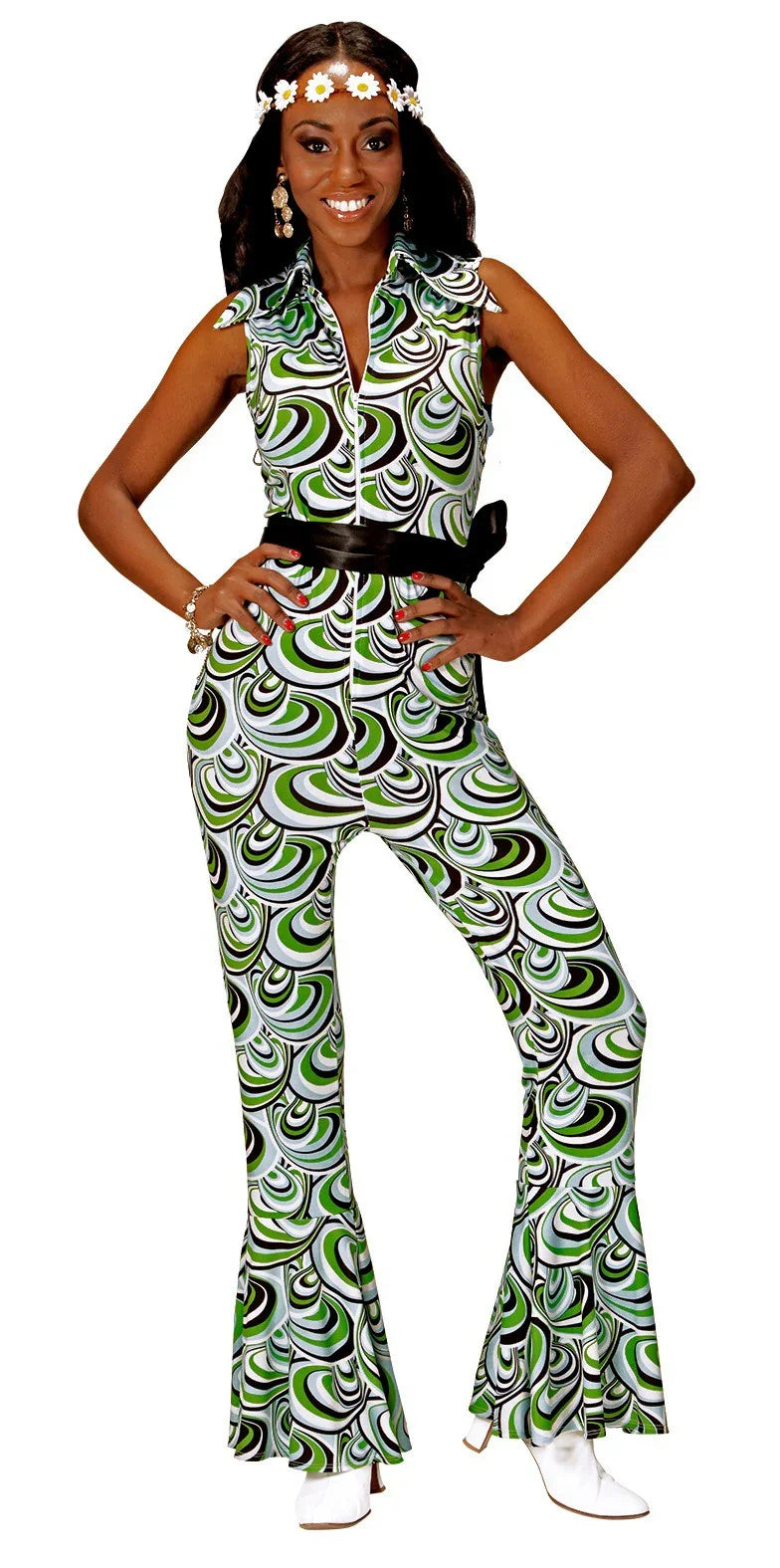 Disfraz Disco Años 70 Verde y Blanco para Mujer Disco Widmann
