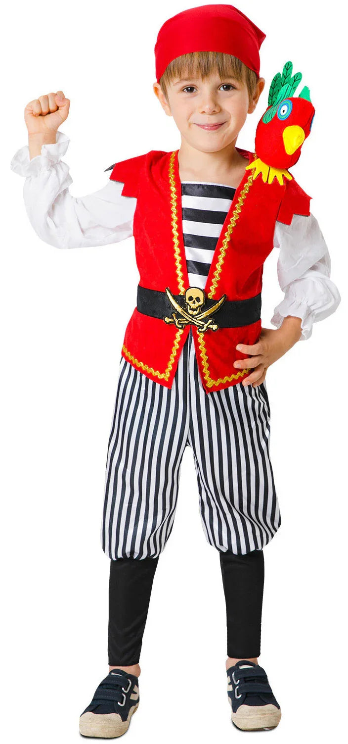 Disfraz de Pirata Rojo con Loro para Niño Piratas Infantiles Viving
