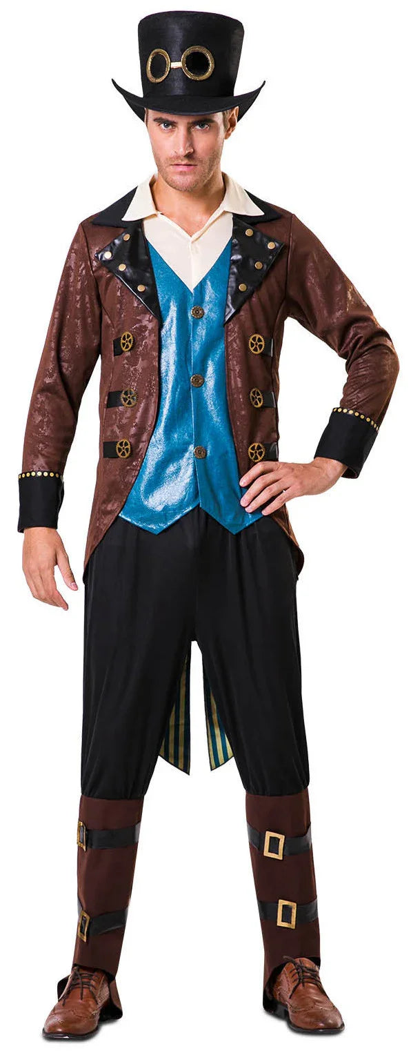 Disfraz de Steampunk con Chaleco Azul para Hombre Steampunk Viving