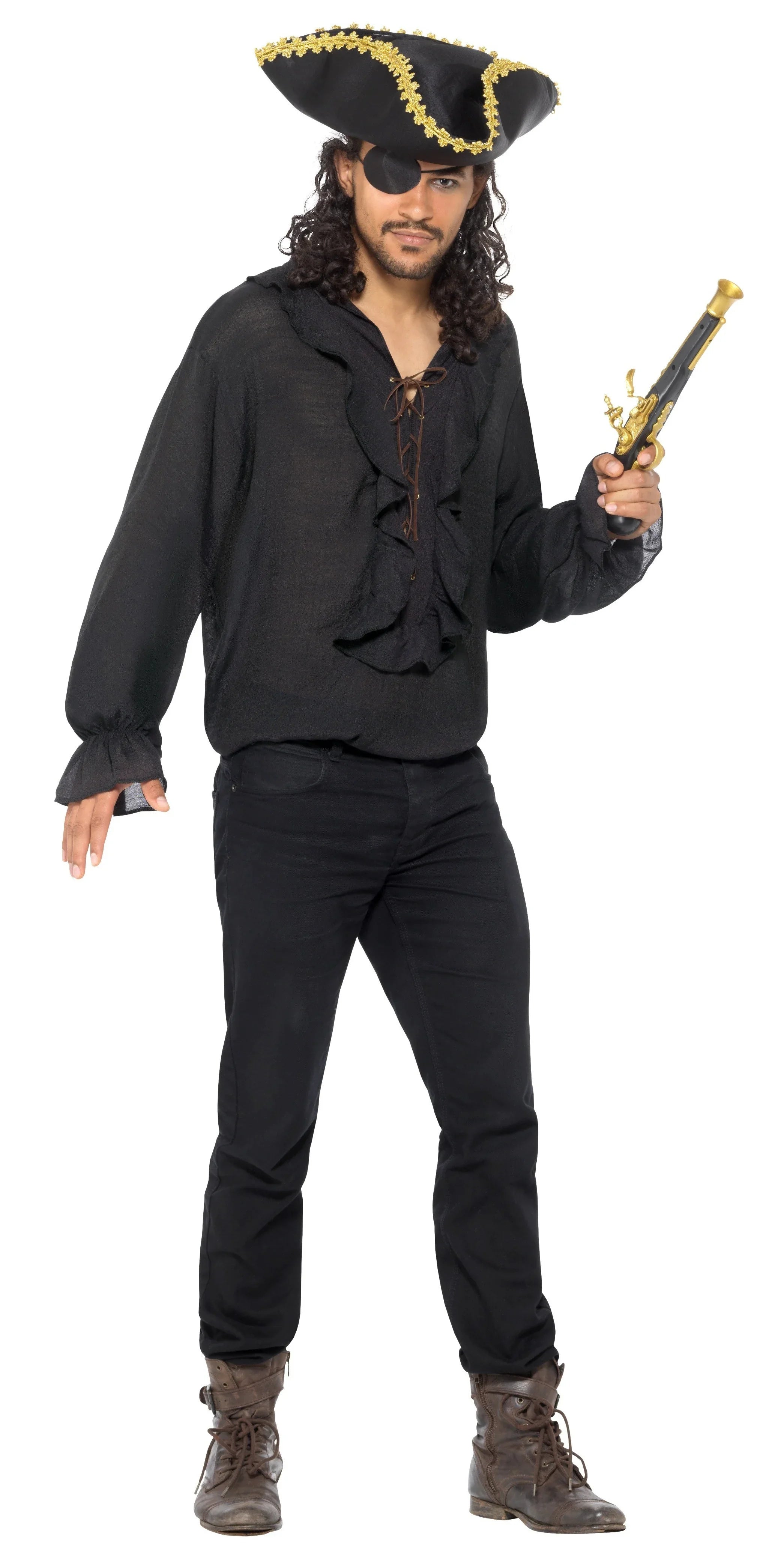 Camisa Pirata Negra para Adulto Complementos Piratas Smiffys