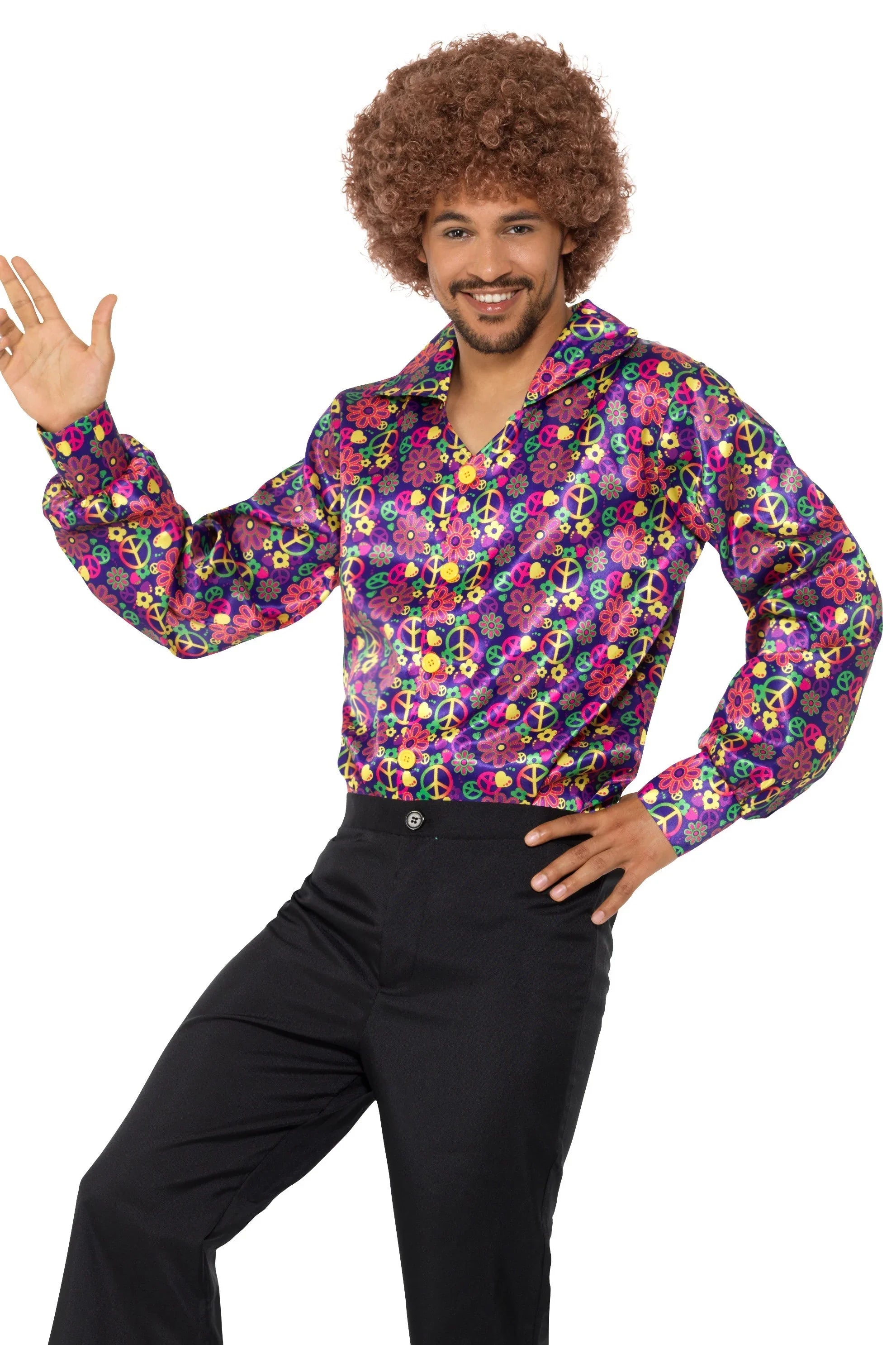 Camisa Disco Hippie Multicolor para Hombre Complementos Hippies Smiffys