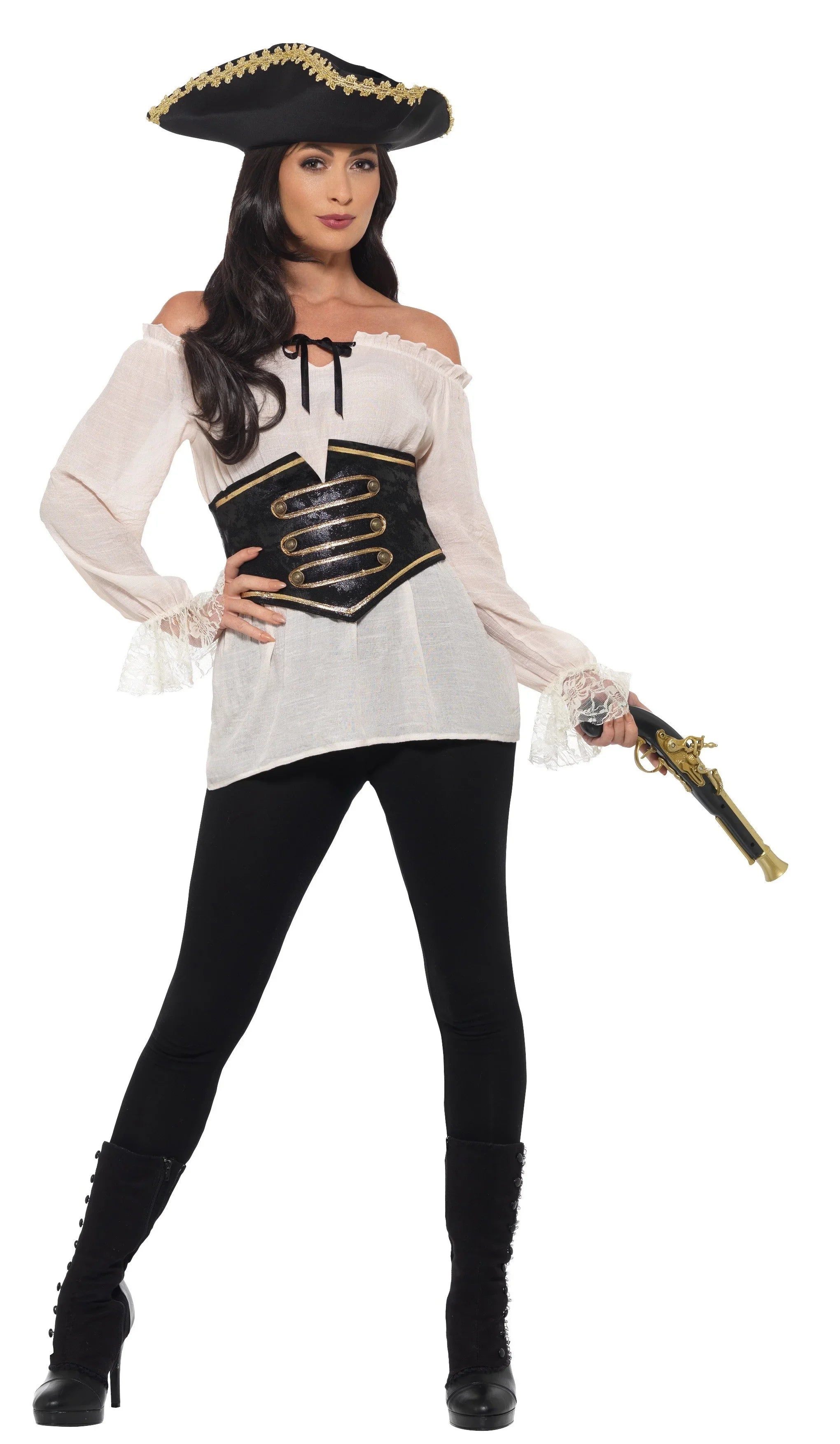 Camisa Pirata Blanca con Corpiño para Mujer Complementos Piratas Smiffys