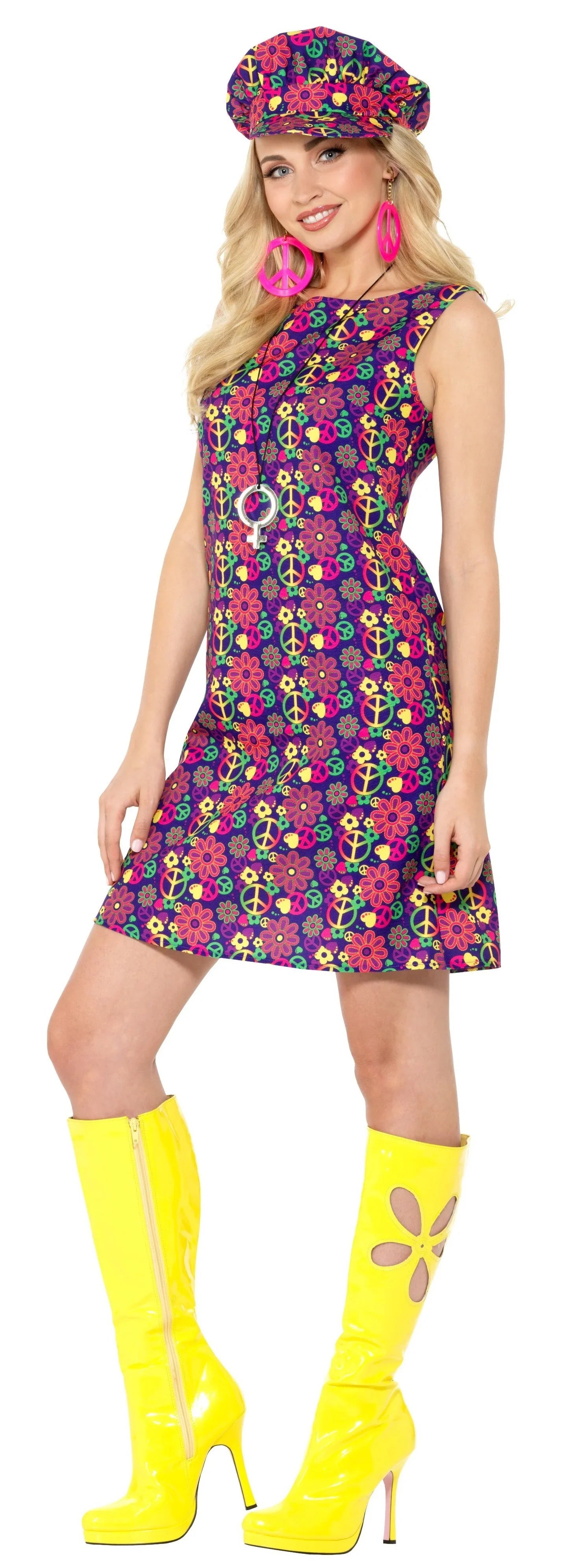 Disfraz de Hippie Años 60 con Gorra para Mujer Hippies Smiffys