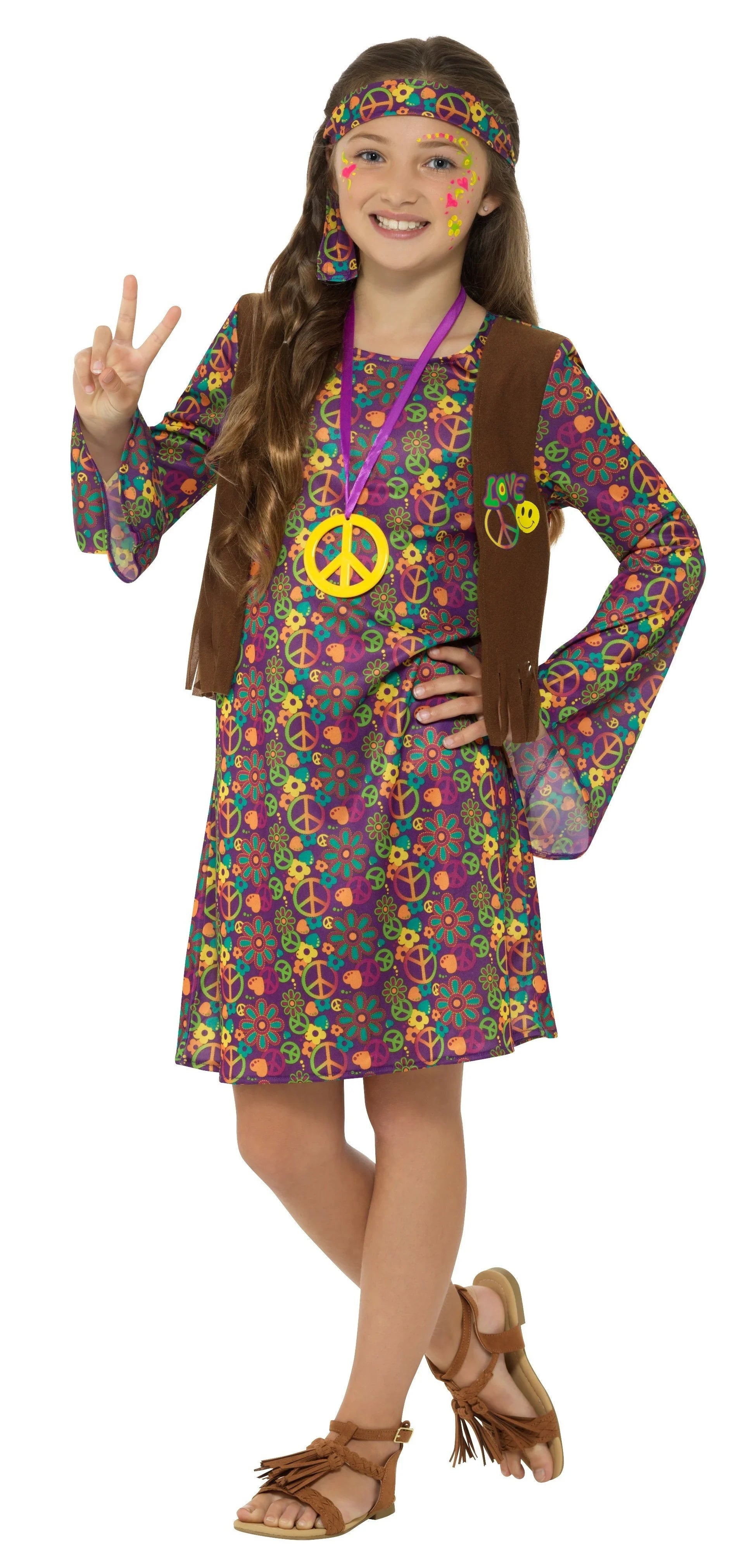Disfraz de Hippie con Chaleco para Niña Hippie Smiffys