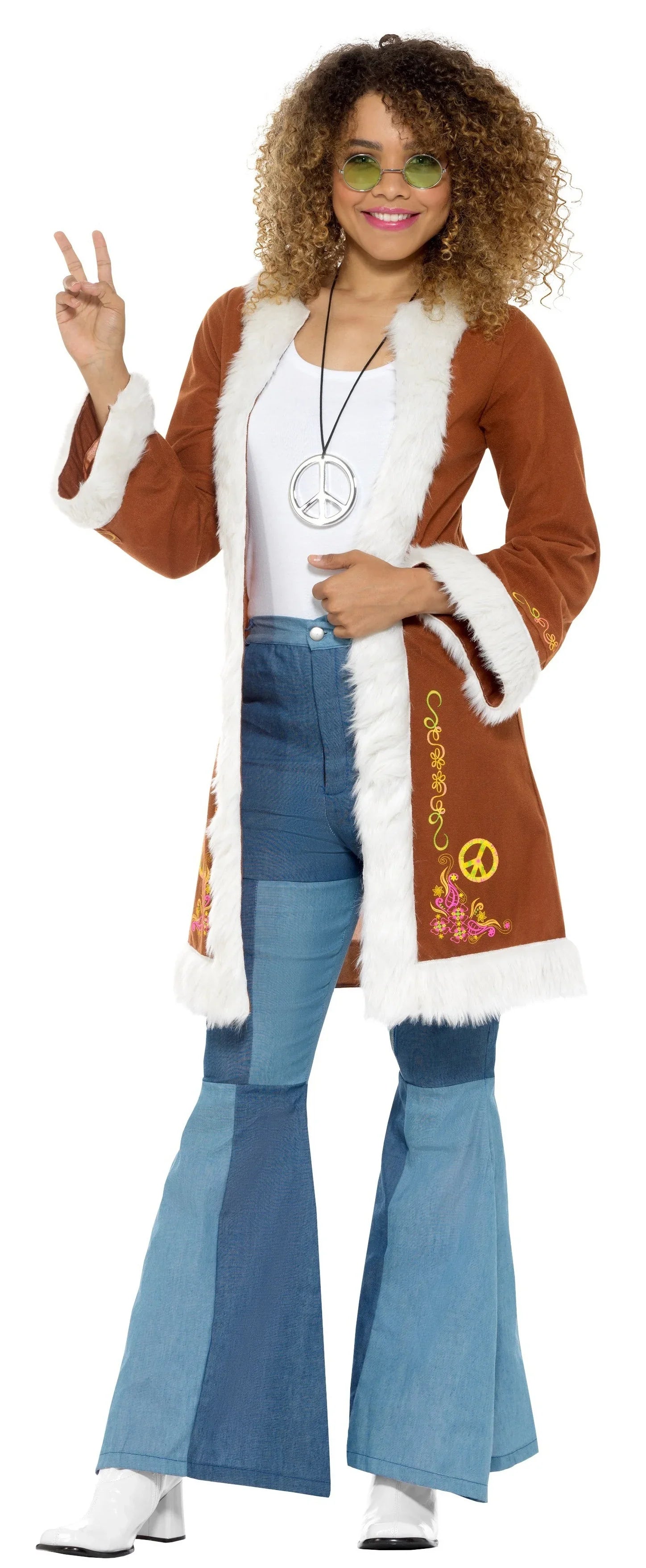 Chaqueta Hippie Marrón Decorada para Adulto Complementos Hippies Smiffys