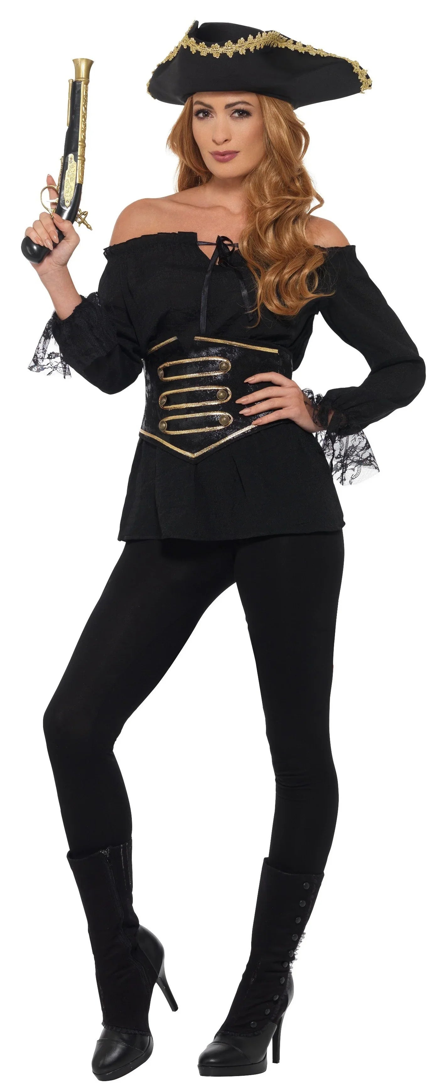 Camisa Pirata Negra con Corpiño para Mujer Complementos Piratas Smiffys