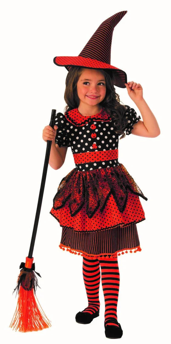 Disfraz de Bruja Naranja con Lunares para Niña Brujas Rubies