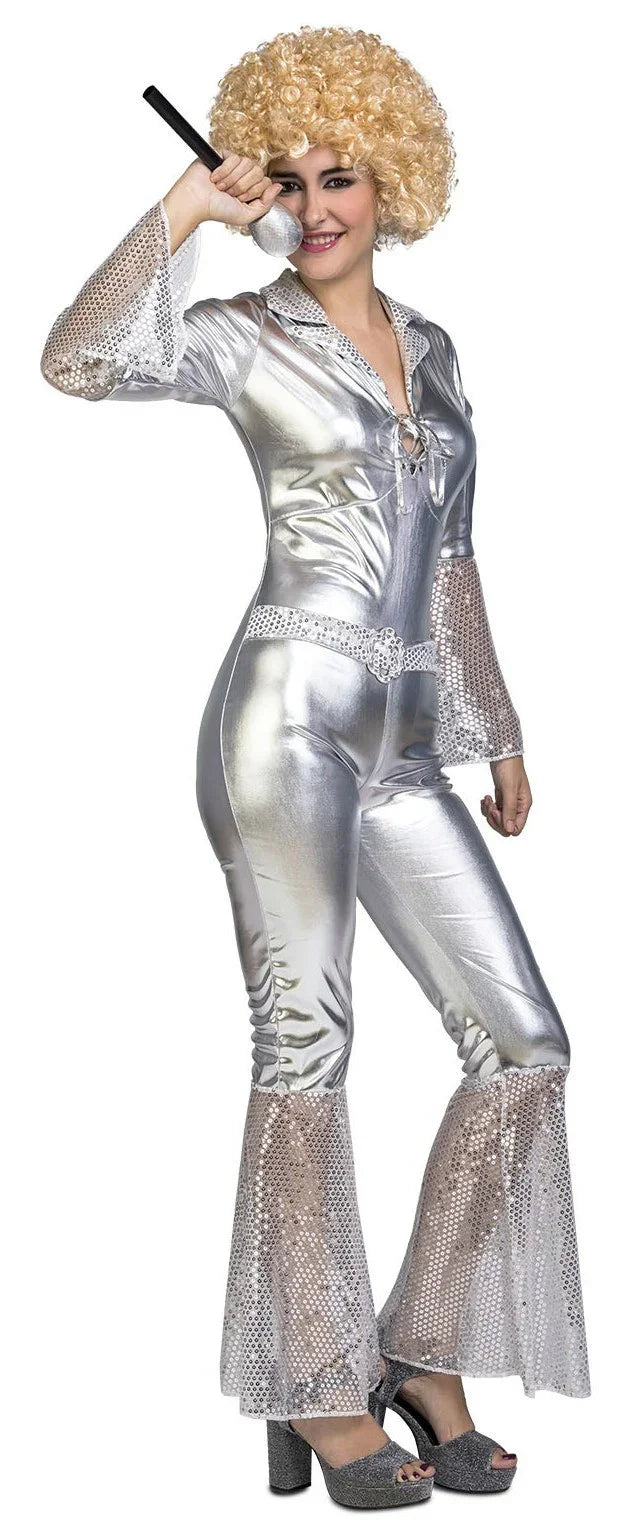 Disfraz Disco Plateado con Lentejuelas para Mujer Disco Viving