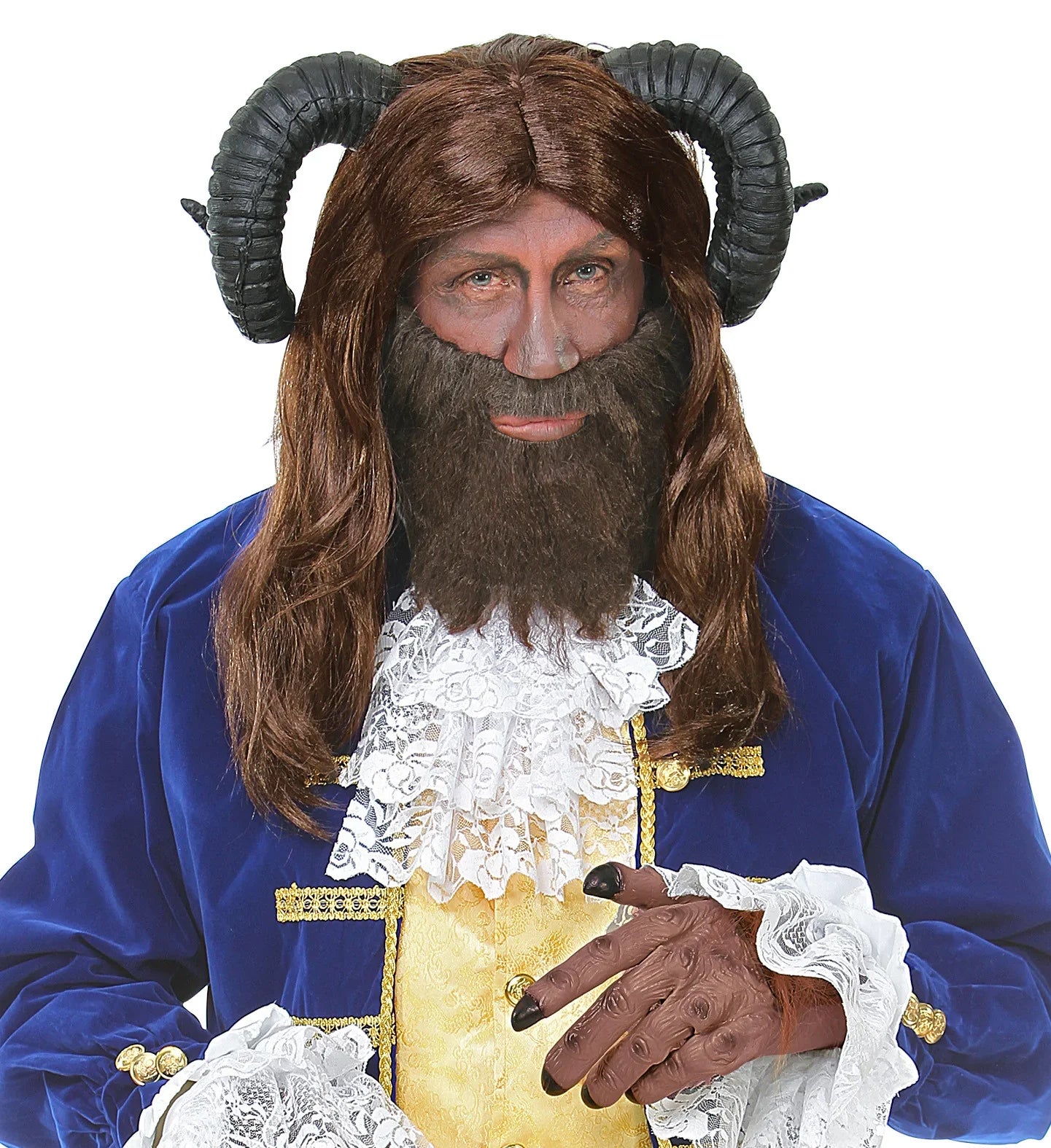 Peluca de La Bestia Castaña con Cuernos La Bella y la Bestia Widmann