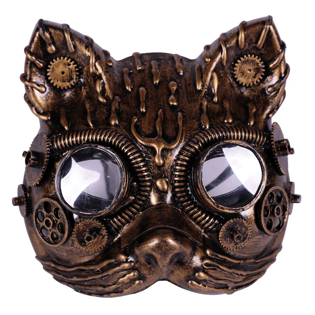 Máscara de Gato Steampunk Dorada Steampunk EuroCarnavales
