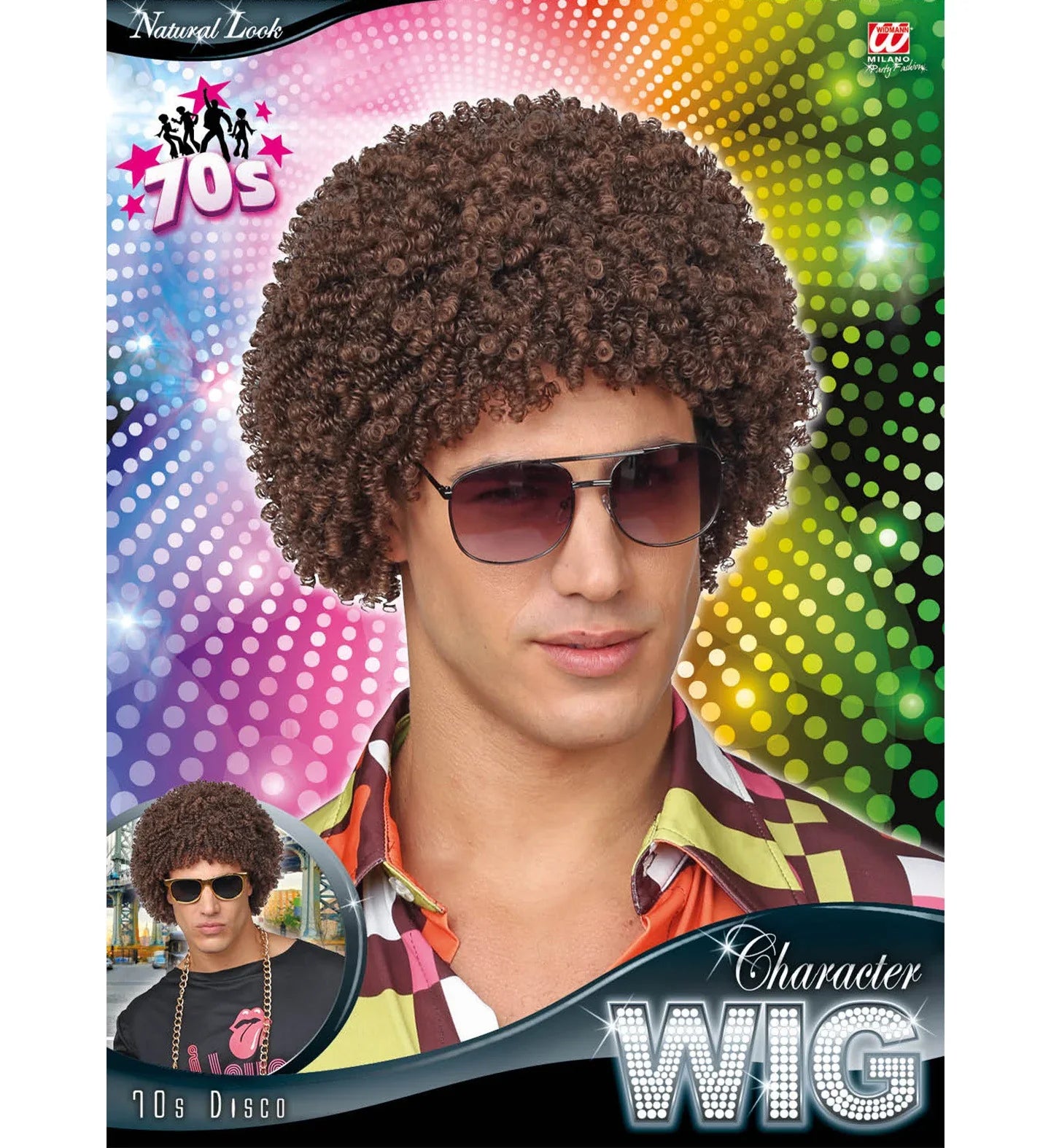 Peluca Disco Castaña Estilo Afro Complementos Años 60, 70, 80 Widmann