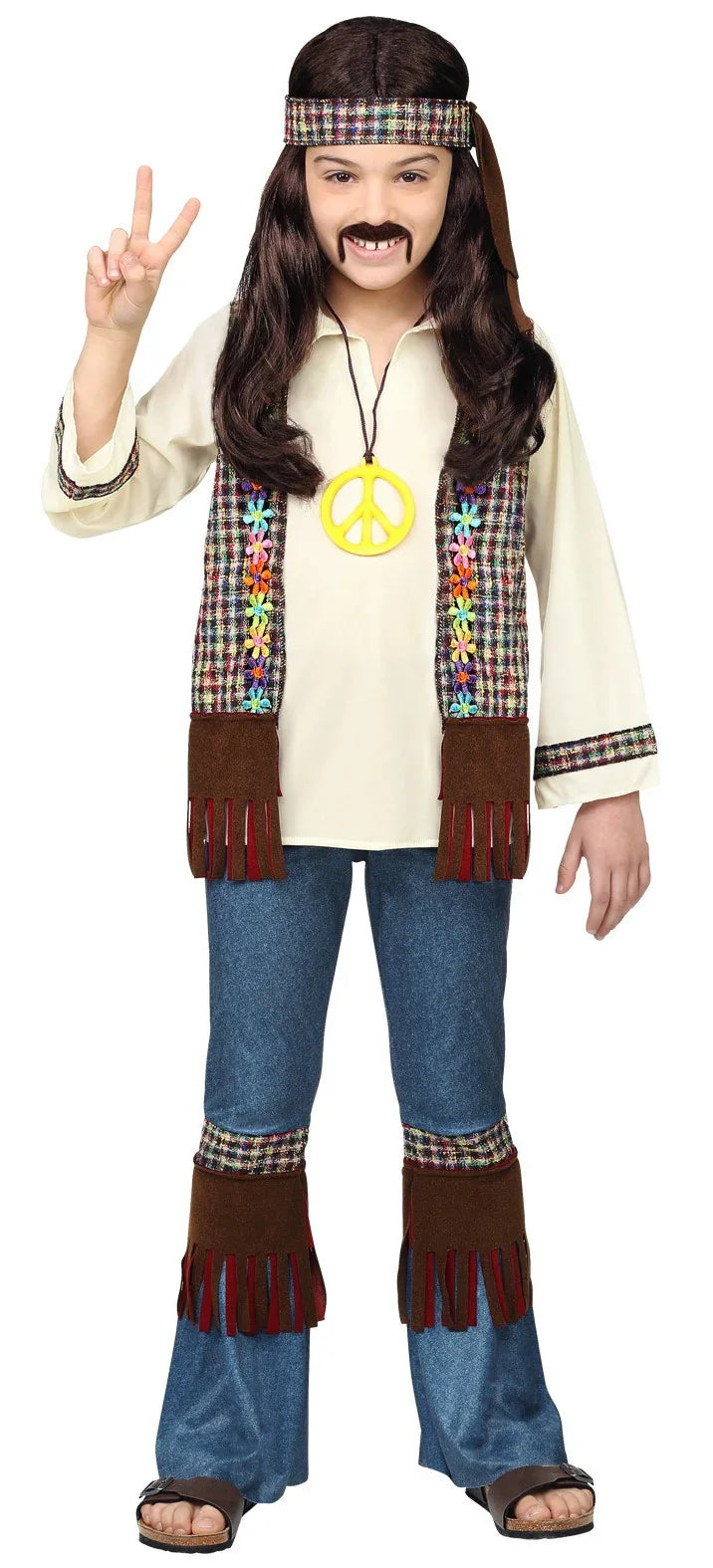 Disfraz de Hippie Años 60 con Chaleco Infantil Hippie Widmann