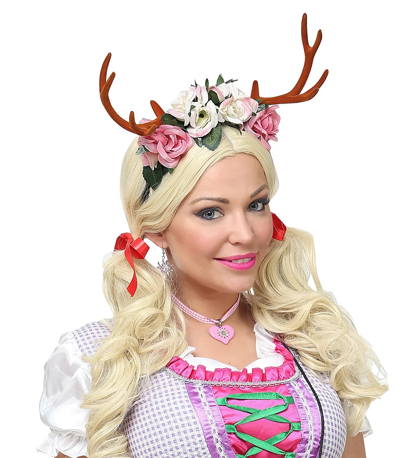 Diadema de Flores Rosas y Blancas con Cuernos Renos Widmann