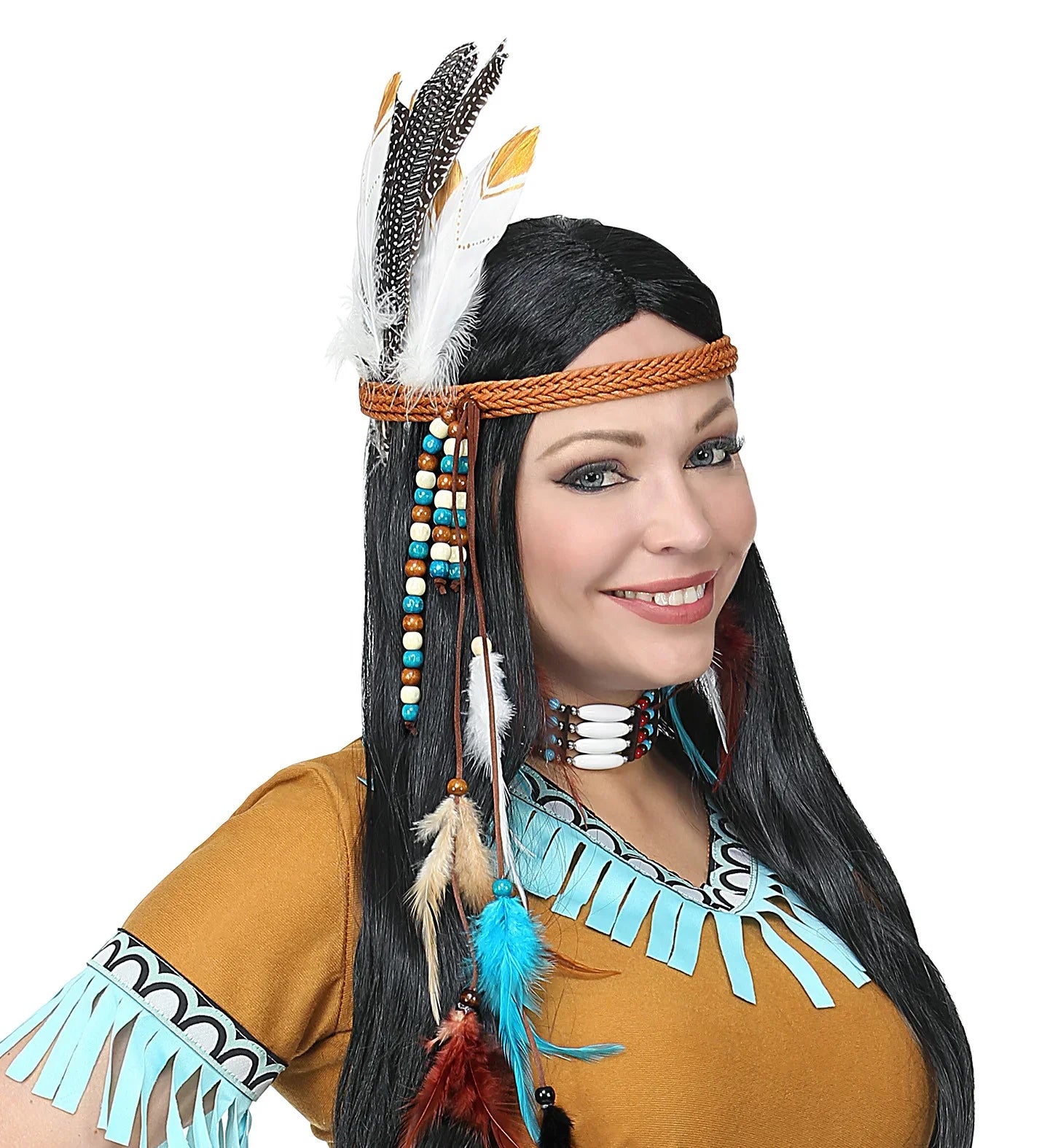 Set de Plumas de Indio Decoradas Blancas y Negras Complementos Indios Widmann