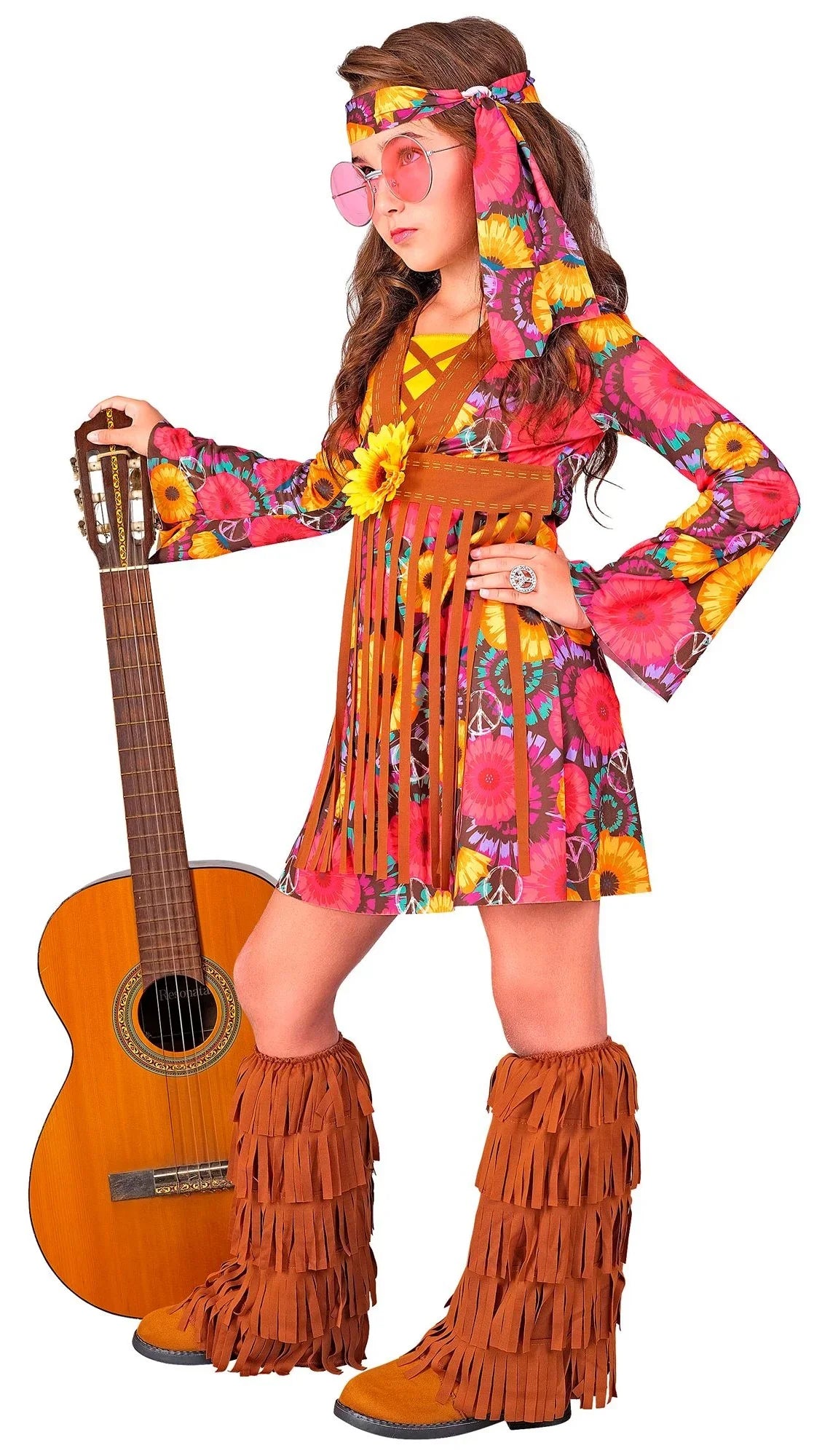 Disfraz Hippie con Estampado de Girasoles para Niña Hippies Infantiles Widmann