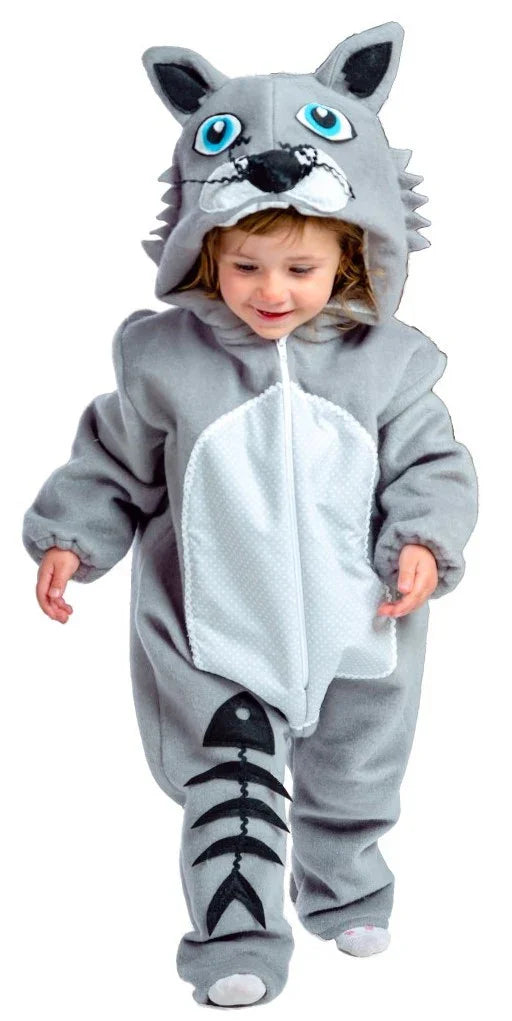 Disfraz de Gato Gris con Raspa de Pescado para Bebé Gato Nines