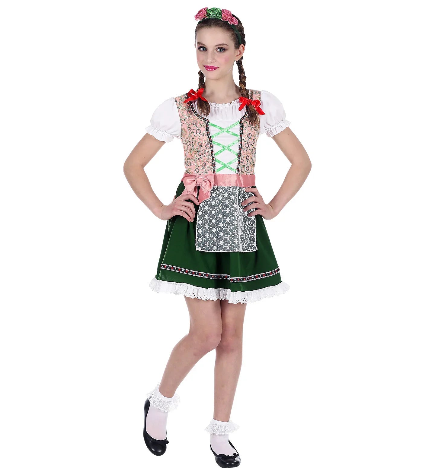 Disfraz de Tirolesa Rosa y Verde para Niña Oktoberfest Widmann
