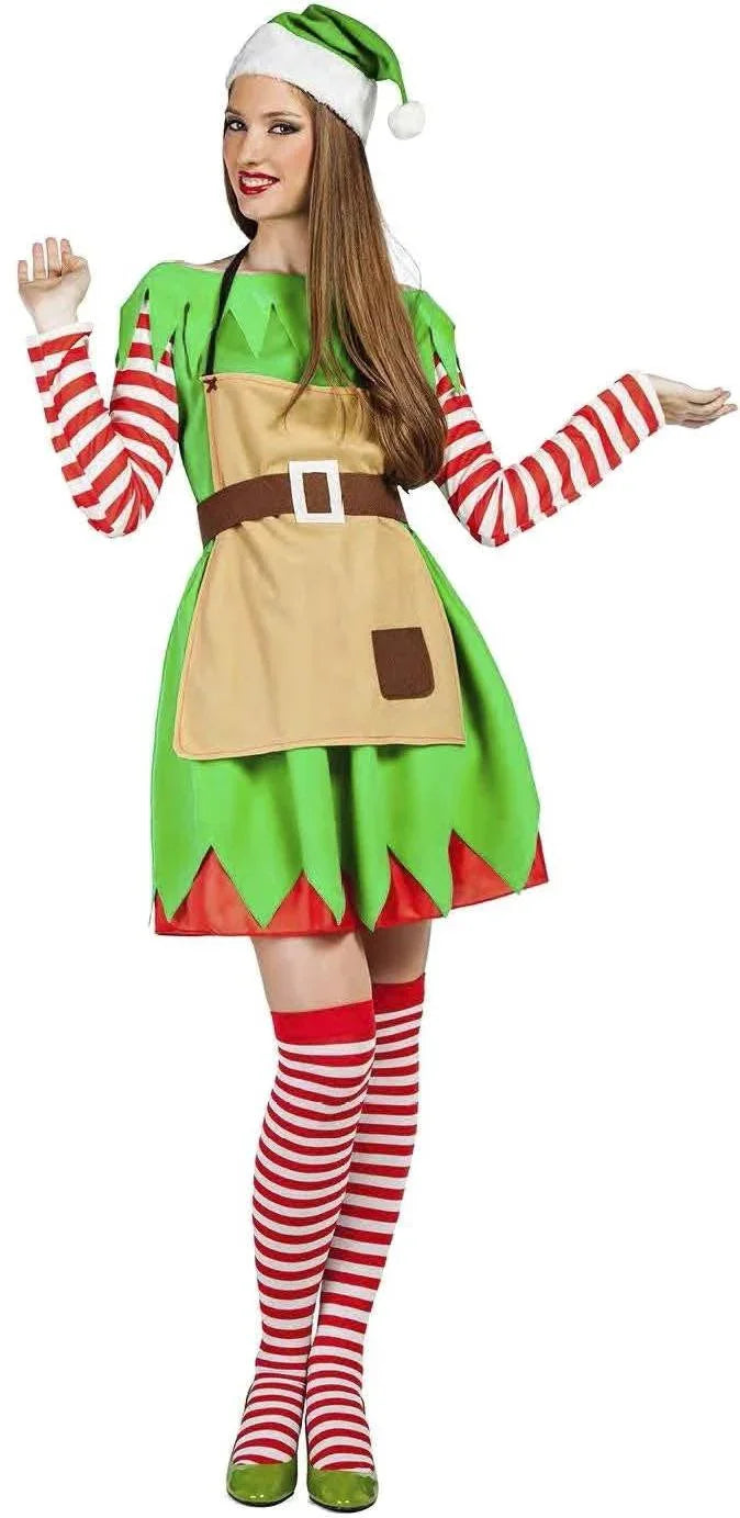 Disfraz de Elfa Ayudante de Papá Noel para Mujer Elfos Navideños Kimokawaii
