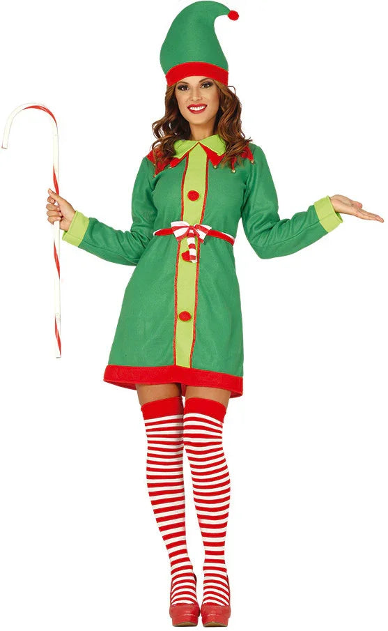 Disfraz de Elfa Navideña Divertida para Mujer Elfos Navideños Guirca