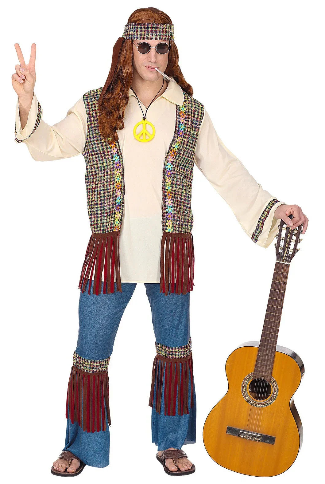 Disfraz de Hippie Años 60 con Chaleco para Hombre Hippies Widmann