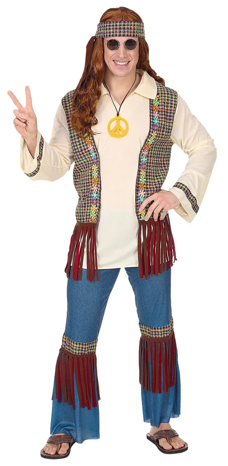 Disfraz de Hippie Años 60 con Chaleco para Hombre Hippies Widmann
