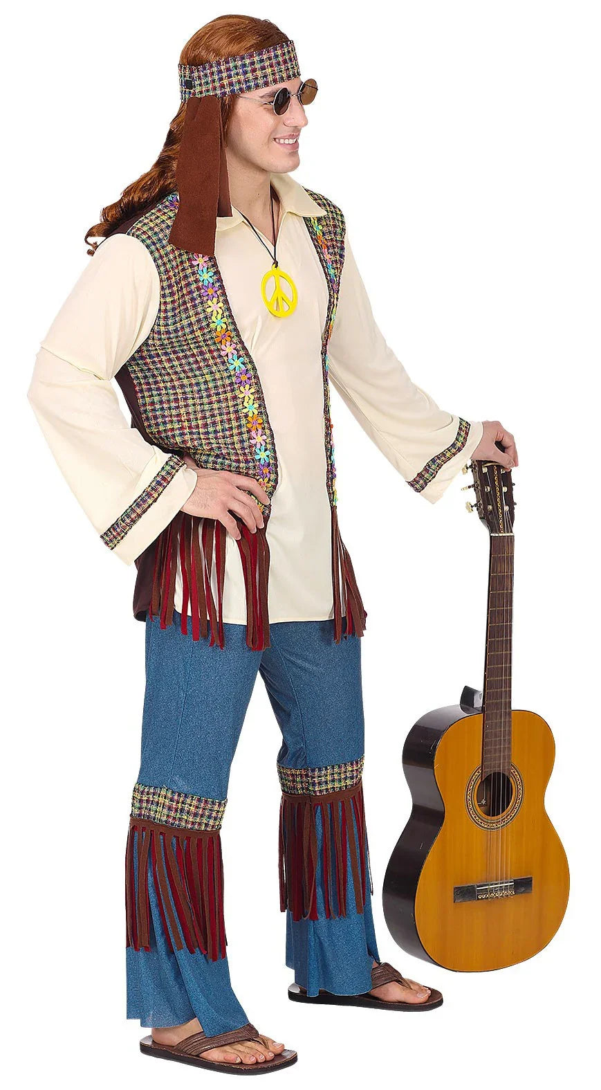 Disfraz de Hippie Años 60 con Chaleco para Hombre Hippies Widmann