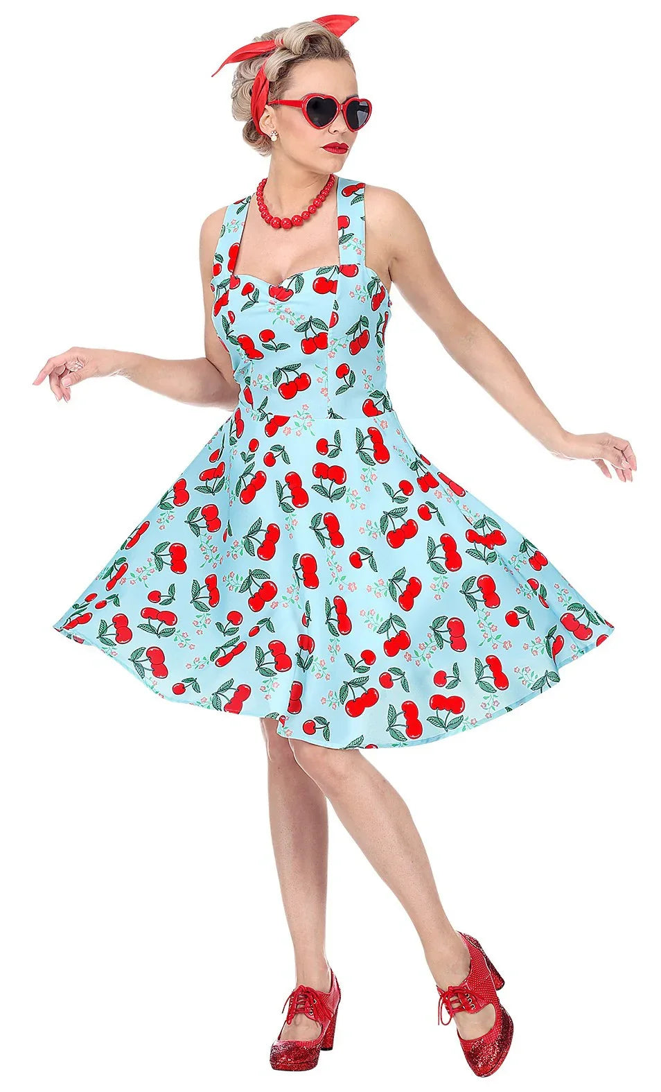 Disfraz Pin Up Años 50 Azul con Cerezas para Mujer Grease y Años 40 - 50 Widmann
