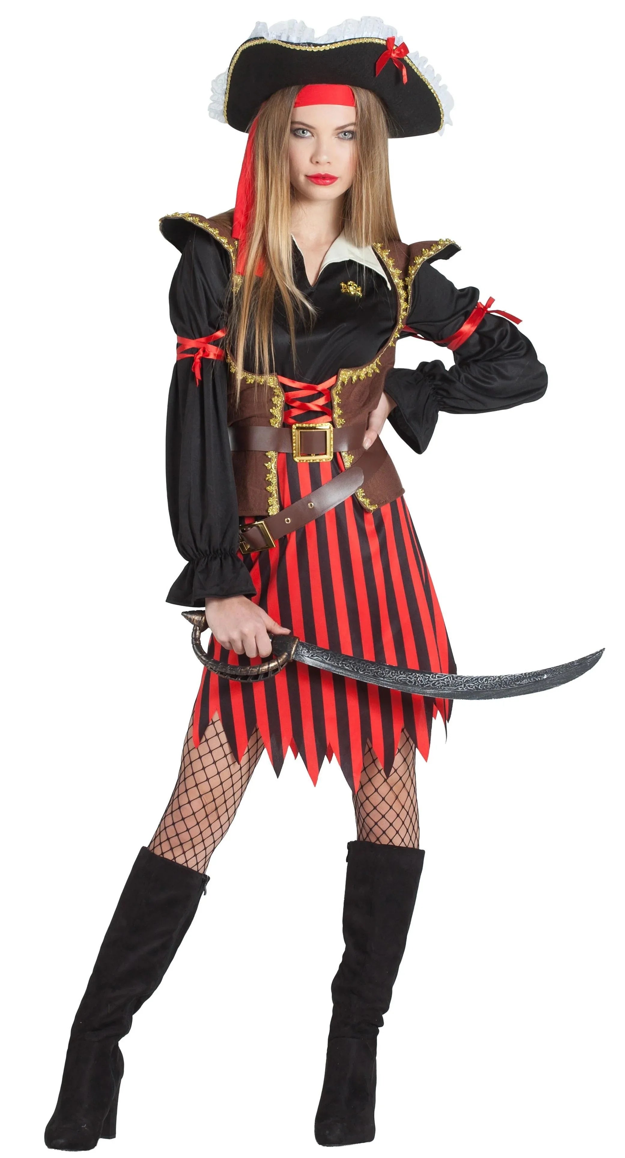 Disfraz de Capitana Pirata a Rayas para Mujer Piratas Kimokawaii