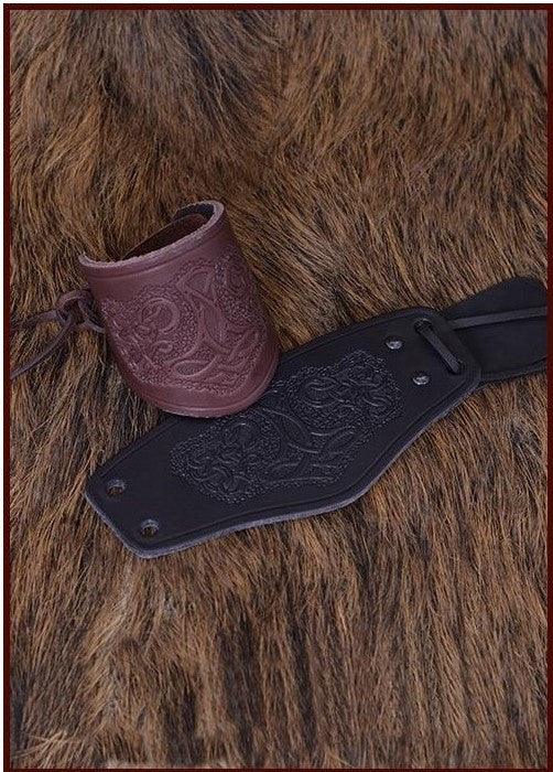 Muñequera de Thor en Cuero Negro Complementos Vikingos Medieval Factory