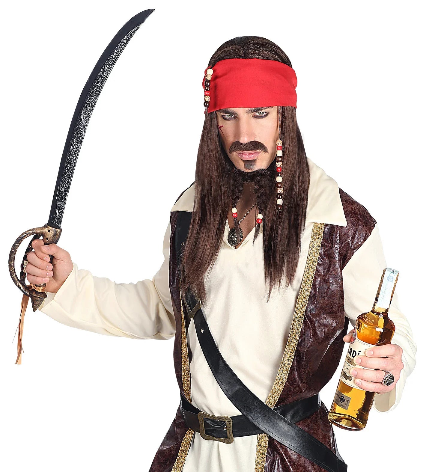 Peluca de Pirata Jack Sparrow con Perilla y Bigote Complementos Piratas Widmann
