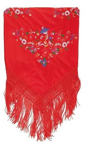 Mantón de Sevillana o Chulapa Rojo con Bordado Sevillanas Partilandia