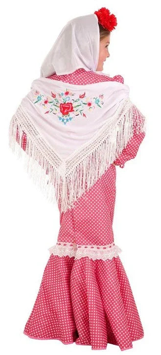 Mantón de Sevillana o Chulapa Blanco con Bordado Sevillanas Partilandia