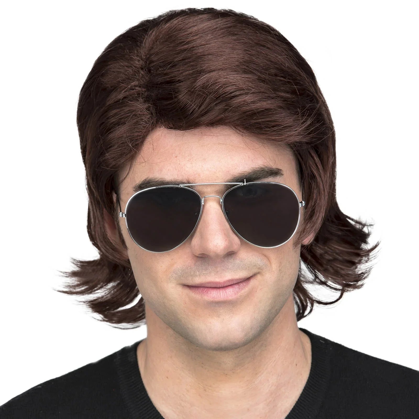 Peluca Castaña Estilo Años 80 para Hombre Complementos Años 60, 70, 80 Viving