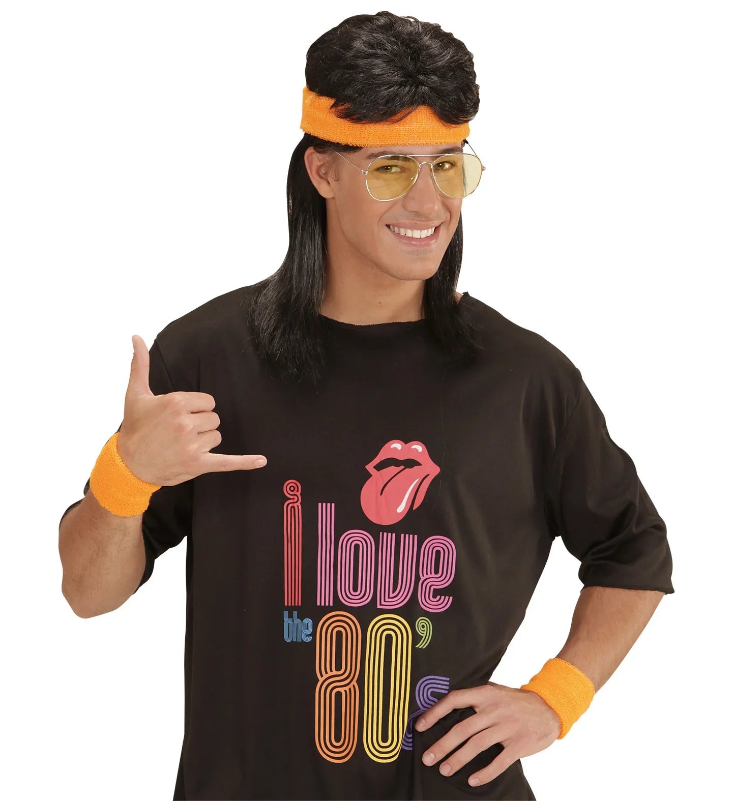 Cinta y Muñequeras Naranja Neón Estilo Años 80 Complementos Años 60, 70, 80 Widmann