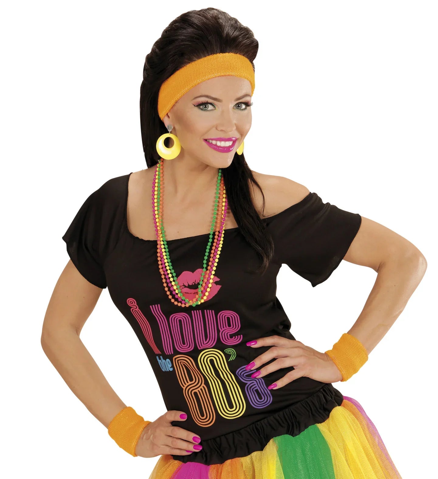 Cinta y Muñequeras Naranja Neón Estilo Años 80 Complementos Años 60, 70, 80 Widmann