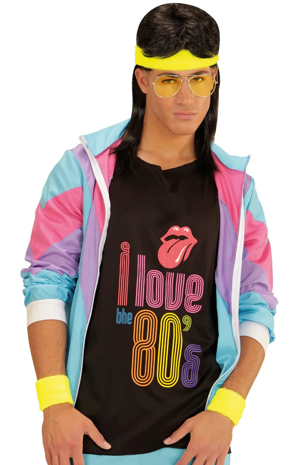 Cinta y Muñequeras Amarillo Neón Estilo Años 80 Complementos Años 60, 70, 80 Widmann