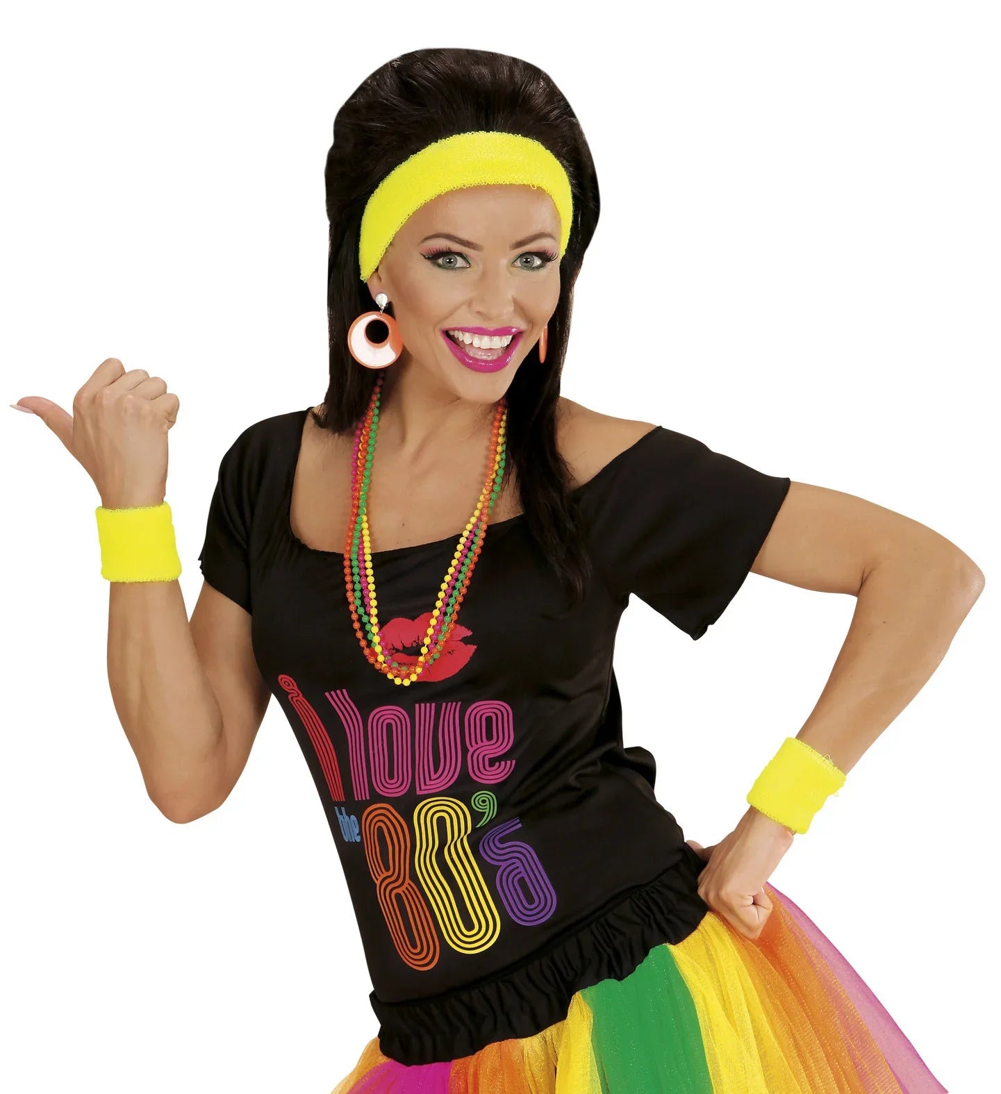 Cinta y Muñequeras Amarillo Neón Estilo Años 80 Complementos Años 60, 70, 80 Widmann