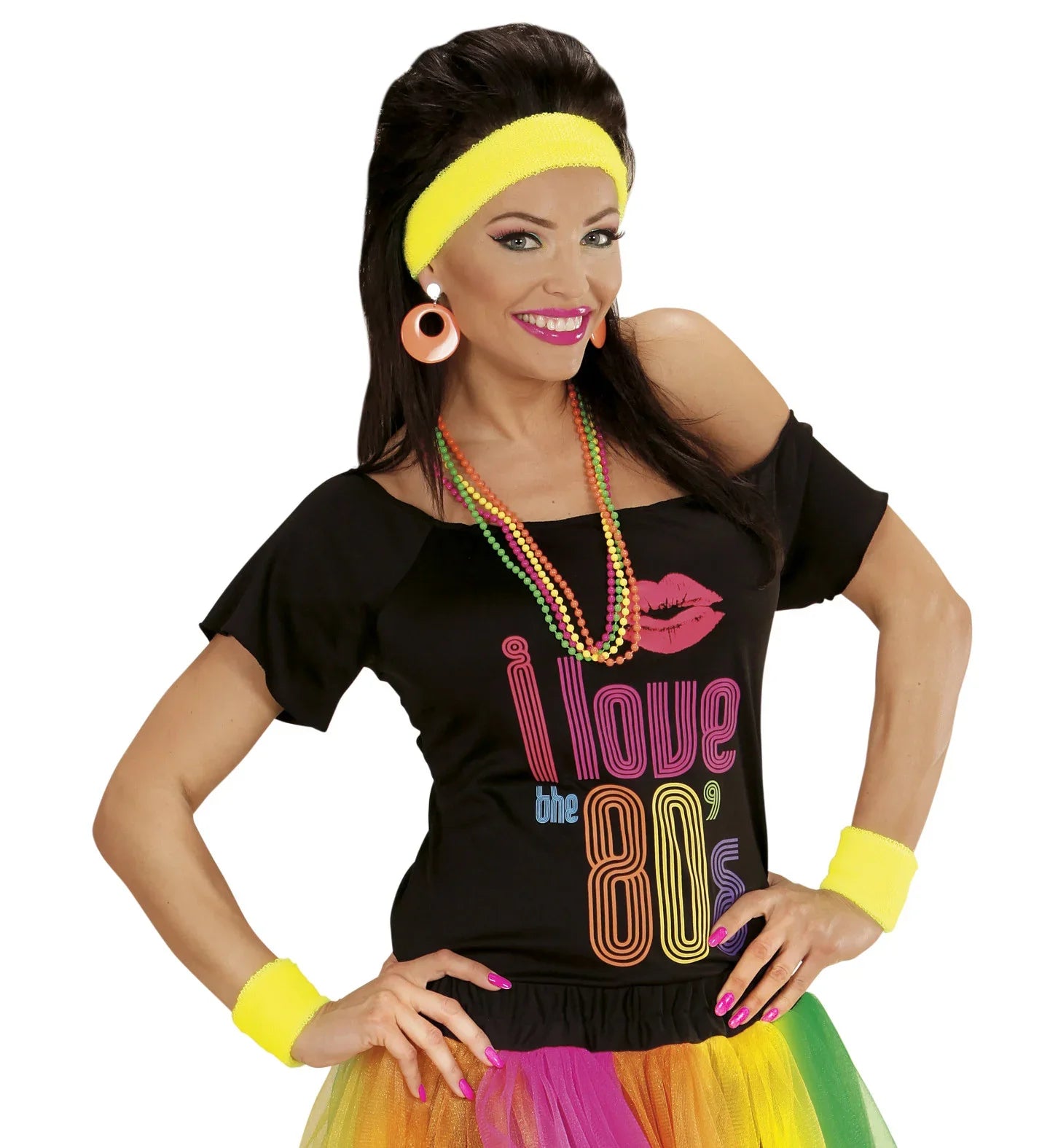 Cinta y Muñequeras Amarillo Neón Estilo Años 80 Complementos Años 60, 70, 80 Widmann