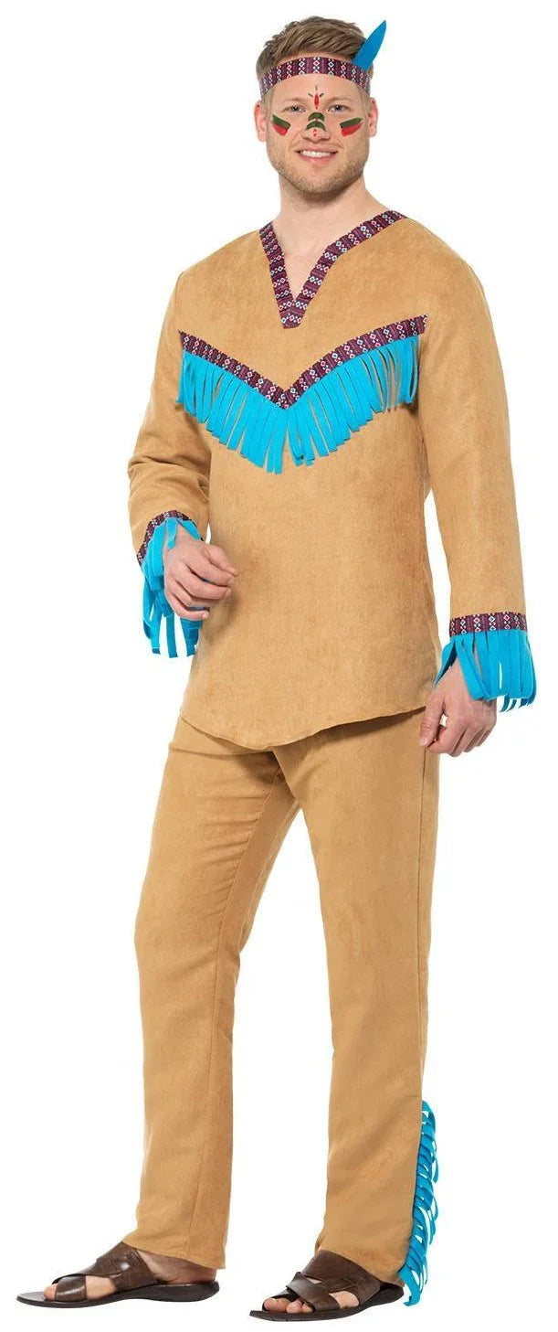 Disfraz de Indio Beige con Flecos para Hombre Indio Smiffys