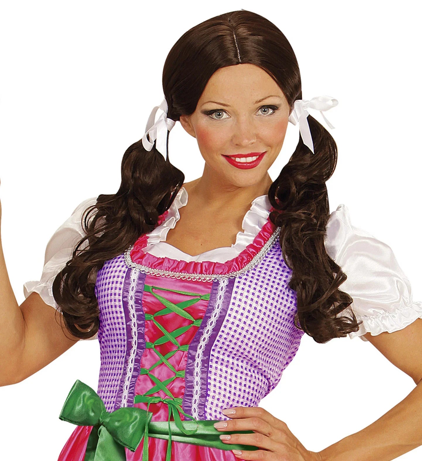 Peluca Castaña Ondulada Sin Flequillo Lujo COMPLEMENTOS Widmann