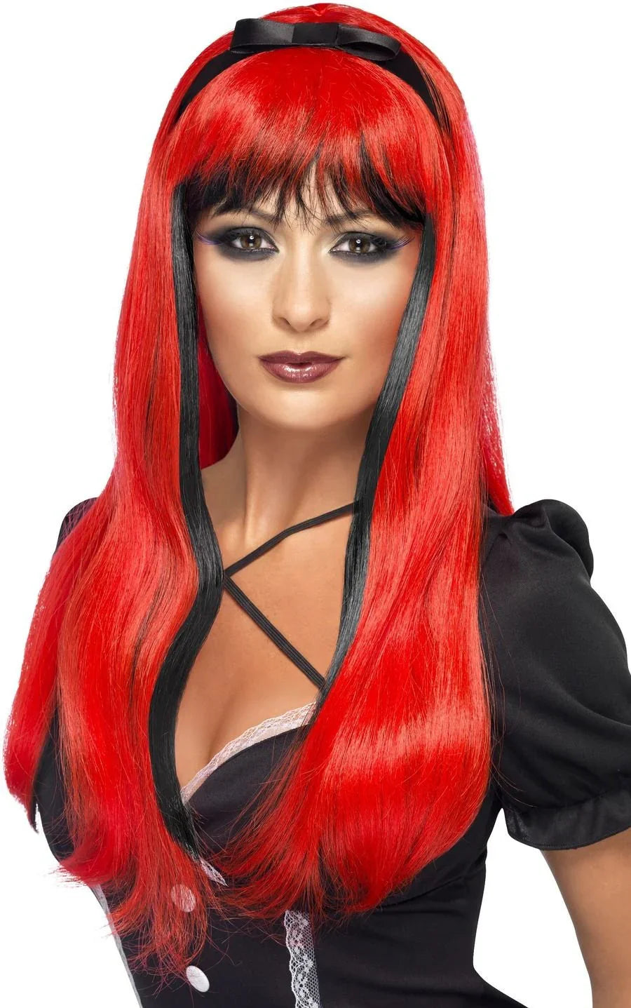 Peluca Roja y Negra con Lazo Pelucas Rojas Smiffys