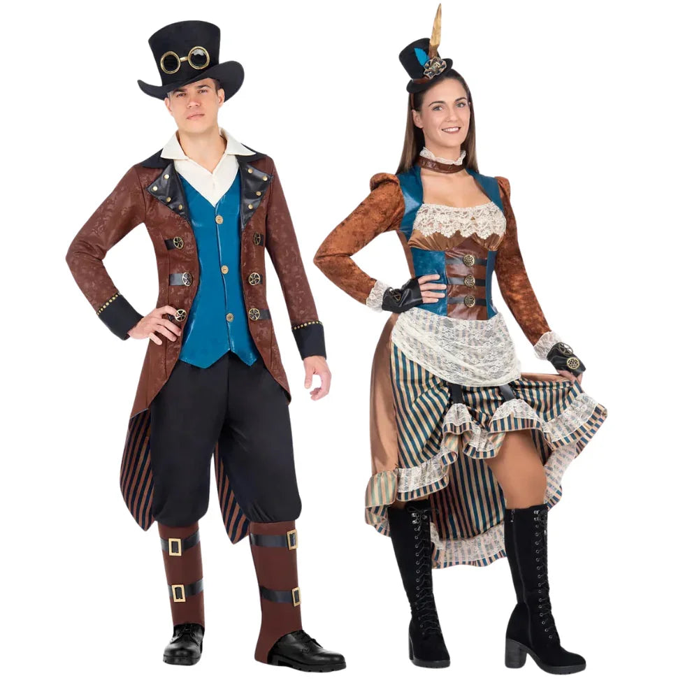 Disfraces en Pareja de Steampunk Azul y Marrón Steampunk Disfraces Simon